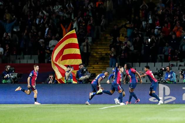 October 23, 2024, Barcelona, Barcelona, SPAIN: Raphinha of FC Barcelona, Barca celebrates a goal during the UEFA Champions League 2024 25 League Phase MD3 match between FC Barcelona and FC Bayern Munchen at Estadi Olimpic Lluis Companys on October 23, 2024 in Barcelona, Spain. Barcelona SPAIN - ZUMAa181 20241023_zaa_a181_045 Copyright: xIrinaxR.xHipolitox