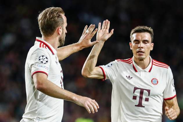 October 23, 2024, Barcelona, Barcelona, SPAIN: Harry Kane of Bayern Munchen celebrates a goal during the UEFA Champions League 2024 25 League Phase MD3 match between FC Barcelona, Barca and FC Bayern Munchen at Estadi Olimpic Lluis Companys on October 23, 2024 in Barcelona, Spain. Barcelona SPAIN - ZUMAa181 20241023_zaa_a181_052 Copyright: xIrinaxR.xHipolitox