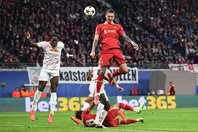 Darwin Nunez Liverpool FC, 9 GER, RB Leipzig vs Liverpool FC, football, UEFA Champions League, 2024 2025 season, Matchday 3, 23 10 2024 DFL REGULATIONS PROHIBIT ANY USE OF PHOTOGRAPHS AS IMAGE SEQUENCES AND OR QUASI VIDEO GER, RB Leipzig vs Liverpool FC, football, UEFA Champions League, 2024 2025 season, Matchday 3, 23 10 2024 Leipzig Copyright: xEibner-Pressefoto RyanxSleimanx EP_RSN