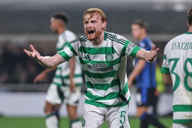 BERGAMO, ITALY - OCTOBER 23: Celtic s Liam Scales reacts during Champions League football match between Atalanta and Celtic F.C. at the Gewiss Stadium on October 23, 2024 in Bergamo, Italy. (Photo by Stefano Nicoli Speed Media Icon Sportswire) SOCCER: OCT 23 Champions League 2024 25 - Atalanta v Celtic F.C. EDITORIAL USE ONLY Icon24102301227
