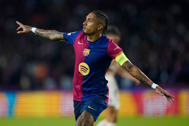 Raphael Dias Belloli Raphinha of FC Barcelona, Barca celebrates the 3-1 FC Barcelona v Bayern Munich, UEFA Champios League match, date 3. Football, Lluis Companys Stadium, Barcelona, Spain - 23 Oct 2024 Editorial use only  Copyright: xPressinphoto Shutterstockx 14811401r