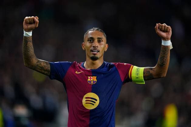 Raphael Dias Belloli Raphinha of FC Barcelona, Barca celebrates the 3-1 FC Barcelona v Bayern Munich, UEFA Champios League match, date 3. Football, Lluis Companys Stadium, Barcelona, Spain - 23 Oct 2024 Editorial use only  Copyright: xPressinphoto Shutterstockx 14811401t
