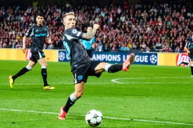 Alejandro Grimaldo (Bayer Leverkusen) FOOTBALL : Stade Brestois vs Bayer Leverkusen - Ligue des Champions - 3ére Journée - 23 10 2024 BaptisteAutissier Panoramic 
