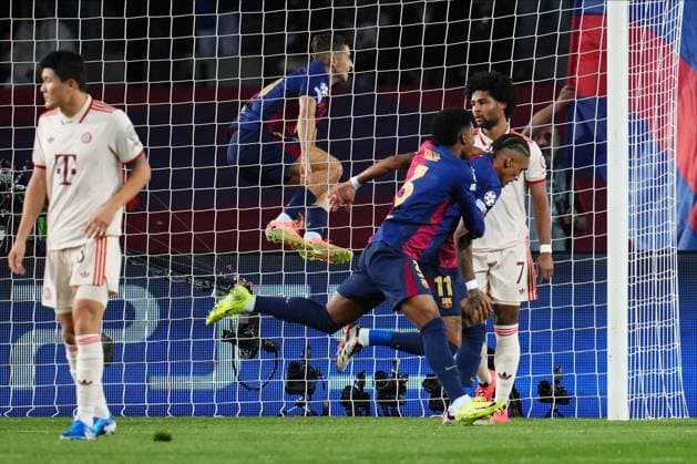 Raphael Dias Belloli Raphinha of FC Barcelona, Barca celebrates after scoring goal FC Barcelona v Bayern Munich, UEFA Champios League match, date 3. Football, Lluis Companys Stadium, Barcelona, Spain - 23 Oct 2024 Editorial use only  Copyright: xPressinphoto Shutterstockx 14811401w