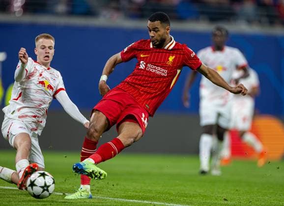 Football - UEFA Champions League - League Phase - RB Leipzig v Liverpool FC LEIPZIG, GERMANY - Wednesday, October 23, 2024: Liverpool s Cody Gakpo sees his shot saved during the UEFA Champions League Match Day 3 game between RB Leipzig and Liverpool FC at the Red Bull Arena. (Photo by David Rawcliffe Propaganda) LEIPZIG Red Bull Arena SAXONY GERMANY  Copyright: xDavidxRawcliffex P2024-10-23-Leipzig_Liverpool-33