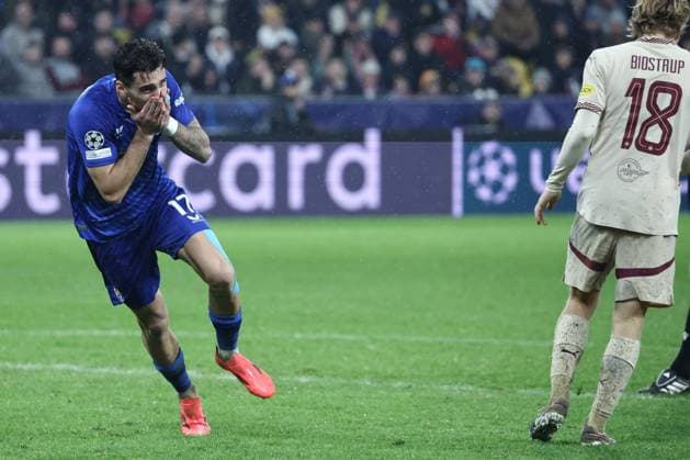 SOCCER - UEFA CL, RBS vs Zagreb SALZBURG,AUSTRIA,23.OCT.24 - SOCCER - UEFA Champions League, Red Bull Salzburg vs GNK Dinamo Zagreb. Image shows the rejoicing of Sandro Kulenovic (Zagreb).  GEPAxpictures xDavidxGeieregger
