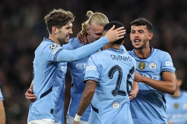 UEFA Champions League, League Stage Manchester City v Sparta Prague Erling Haaland of Manchester City celebrates his goal to make it 2-0 during the UEFA Champions League, League Stage Manchester City v Sparta Prague at Etihad Stadium, Manchester, United Kingdom, 23rd October 2024 (Photo by Mark Cosgrove News Images) Manchester Etihad Stadium Manchester United, ManU Kingdom Copyright: xMarkxCosgrove NewsxImagesx
