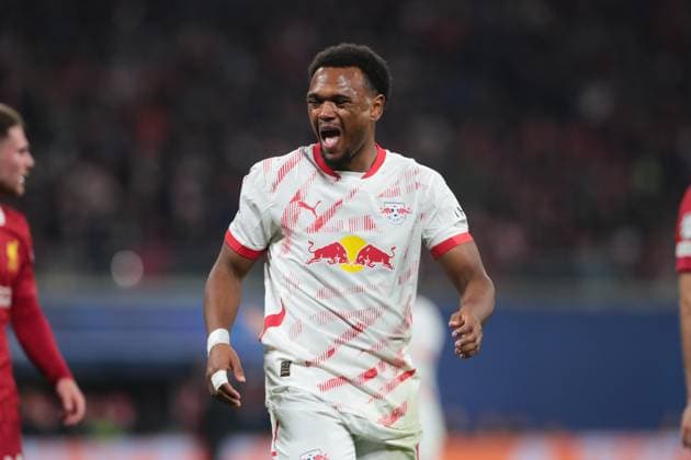 Lois Openda RB Leipzig,11 Champions League league phase season 2024 2025 RB Leipzig vs Liverpool FC at the Red Bull Arena in Leipzig single image,action,football,Germany,man,men,23 10 2024