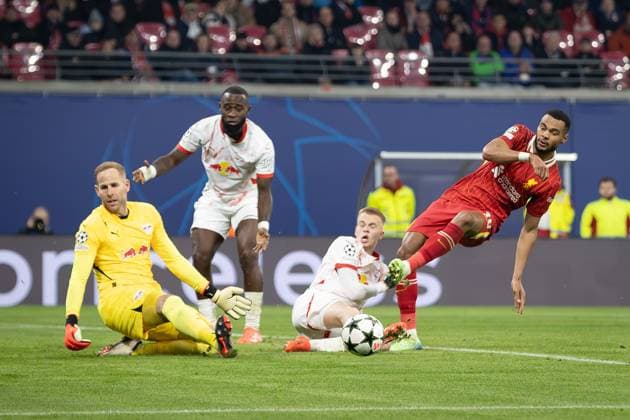 Leipzig v Liverpool Champions League 23 10 2024. Liverpool forward Cody Gakpo (18) misses a chance to score during the Champions League match between Leipzig and Liverpool at Leipzig Stadium, Leipzig, Germany on 23 October 2024. Editorial use only , Copyright: xIanxStephenx PSI-20646-0020