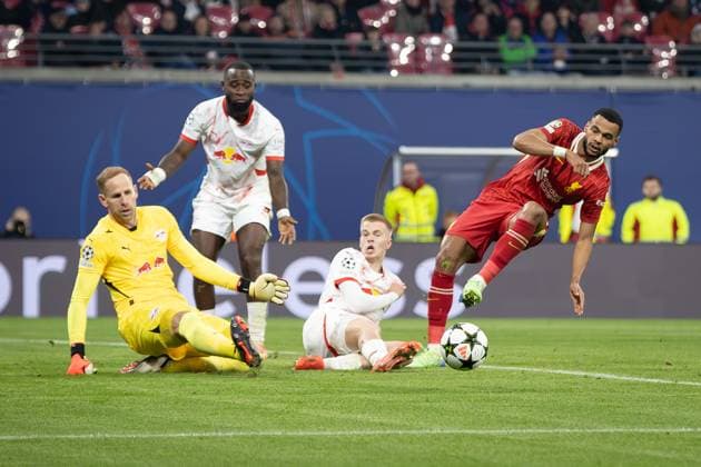 Leipzig v Liverpool Champions League 23 10 2024. Liverpool forward Cody Gakpo (18) misses a chance to score during the Champions League match between Leipzig and Liverpool at Leipzig Stadium, Leipzig, Germany on 23 October 2024. Editorial use only , Copyright: xIanxStephenx PSI-20646-0021