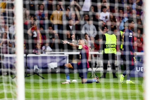 October 23, 2024, Barcelona, Barcelona, SPAIN: Raphinha Dias Belloli of FC Barcelona, Barca celebrates a goal during the UEFA Champions League 2024 25 League Phase MD3 match between FC Barcelona and FC Bayern Munchen at Estadi Olimpic Lluis Companys on October 23, 2024 in Barcelona, Spain. Barcelona SPAIN - ZUMAa181 20241023_zaa_a181_077 Copyright: xJavierxBorregox