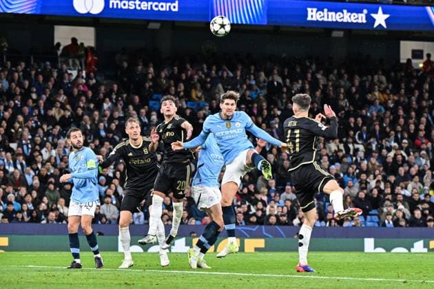 UEFA Champions League, League Stage Manchester City v Sparta Prague John Stones of Manchester City scores a goal to make it 3-0 during the UEFA Champions League, League Stage Manchester City v Sparta Prague at Etihad Stadium, Manchester, United Kingdom, 23rd October 2024 (Photo by Cody Froggatt News Images) Manchester Etihad Stadium Manchester United, ManU Kingdom Copyright: xCodyxFroggatt NewsxImagesx