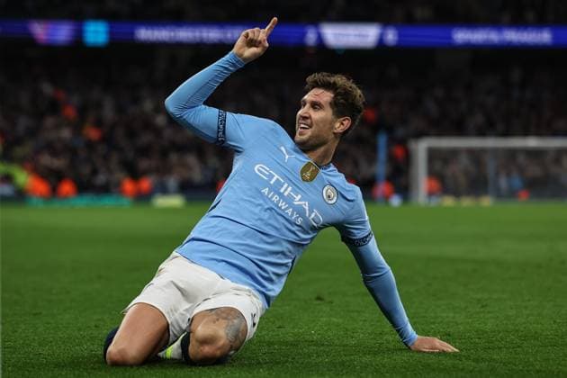 UEFA Champions League, League Stage Manchester City v Sparta Prague John Stones of Manchester City celebrates his goal to make it 3-0 during the UEFA Champions League, League Stage Manchester City v Sparta Prague at Etihad Stadium, Manchester, United Kingdom, 23rd October 2024 (Photo by Mark Cosgrove News Images) Manchester Etihad Stadium Manchester United, ManU Kingdom Copyright: xMarkxCosgrove NewsxImagesx
