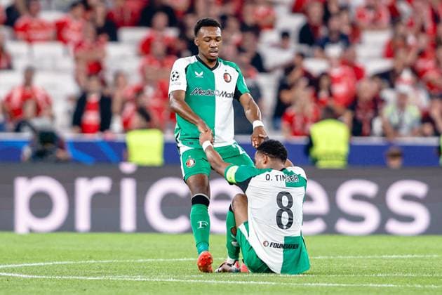 LISBON, Estadio da Luz, 23-10-2024 , season 2024 2025 , UEFA Champions League. during the match Benfica - Feyenoord, Feyenoord player Antoni Milambo, Feyenoord player Quinten Timber Benfica - Feyenoord  x26547259x Copyright: