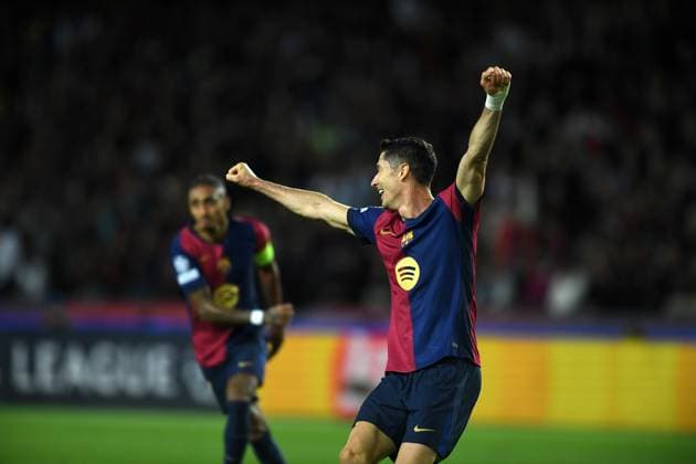 FC Barcelona, Barca v FC BAYERN MUNCHEN OLIMPIC STADIUM LLUIS COMPANYS. MONTJUIC,BARCELONA. OCTOBER 23,2024 FC BARCELONA vs FC BAYERN MUNCHEN October 23,2024 Robert Lewandowski (9) of FC Barcelona celebrates during the UEFA Champions League 2024 25 League Phase MD4 match between FC Barcelona and FC Bayern Munchen at Olimpic Stadium Lluis Companys of MontjuÃ¯c in Barcelona, Spain. Barcelona ESP Copyright: xS.xRosx