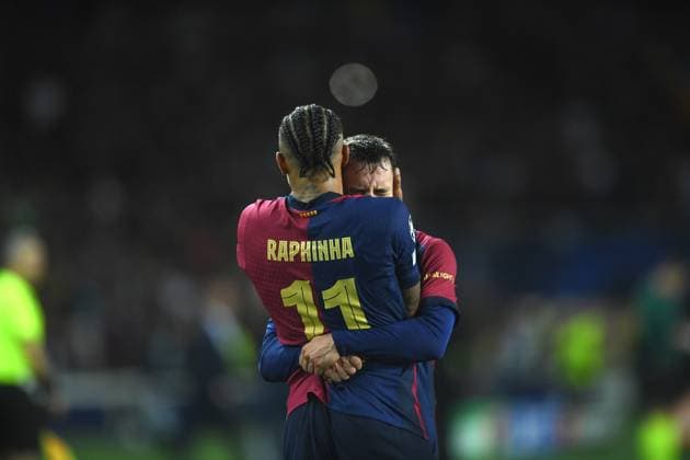 FC Barcelona, Barca v FC BAYERN MUNCHEN OLIMPIC STADIUM LLUIS COMPANYS. MONTJUIC,BARCELONA. OCTOBER 23,2024 FC BARCELONA vs FC BAYERN MUNCHEN October 23,2024 Raphina (11) of FC Barcelona celebrates scoring his team s third goal during the UEFA Champions League 2024 25 League Phase MD4 match between FC Barcelona and FC Bayern Munchen at Olimpic Stadium Lluis Companys of MontjuÃ¯c in Barcelona, Spain. Barcelona ESP Copyright: xS.xRosx
