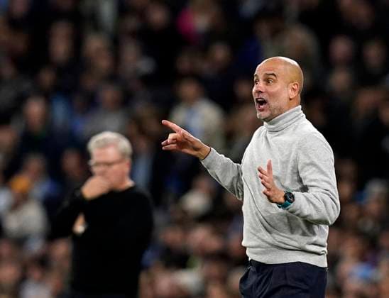 Manchester, England, 23rd October 2024. Josep Guardiola coach of Manchester City during the UEFA Champions League match at the Etihad Stadium, Manchester. Picture credit should read: Andrew Yates Sportimage EDITORIAL USE ONLY. No use with unauthorised audio, video, data, fixture lists, club league logos or live services. Online in-match use limited to 120 images, no video emulation. No use in betting, games or single club league player publications. SPI-3405-0058
