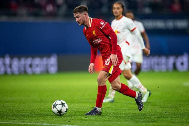 23.10.2024, LIPSK, PILKA NOZNA (FOOTBALL), LIGA MISTRZOW UEFA ( UEFA CHAMPIONS LEAGUE ), SEZON 2024 2025 MECZ RB LIPSK - LIVERPOOL ( RB LEIPZIG - FC LIVERPOOL ) NZ ALEXIS MAC ALLISTER FOTO LUKASZ SKWIOT CYFRASPORT NEWSPIX.PL --- Newspix.pl  20241023CSLS059