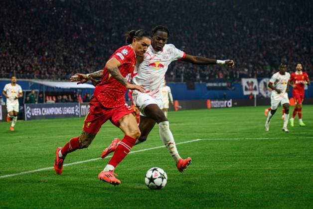 LEIPZIG, GERMANY - 23 OCTOBER, 2024: Darwin Nunez, Castello Lukeba, The match of UEFA Champions League RB Leipzig vs FC Liverpool at Red Bull Arena  Copyright: xVITALIIxVITLEOx