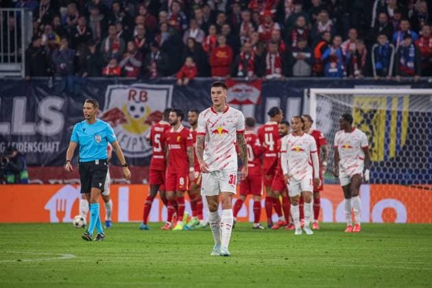 LIPSK 23.10.2024 LIGA MISTRZOW FAZA GRUPOWA SEZON 2024 2025 LEIPZIG CHAMPIONS LEAGUE LEAGUE PHASE SEASON 24 25 MATCH: RB LEIPZIG - LIVERPOOL F.C. NZ BENJAMIN SESKO SMUTEK PO BRAMCE FOT. JACEK STANISLAWEK 400mm.pl NEWSPIX.PL --- Newspix.pl  STA23102024_7666