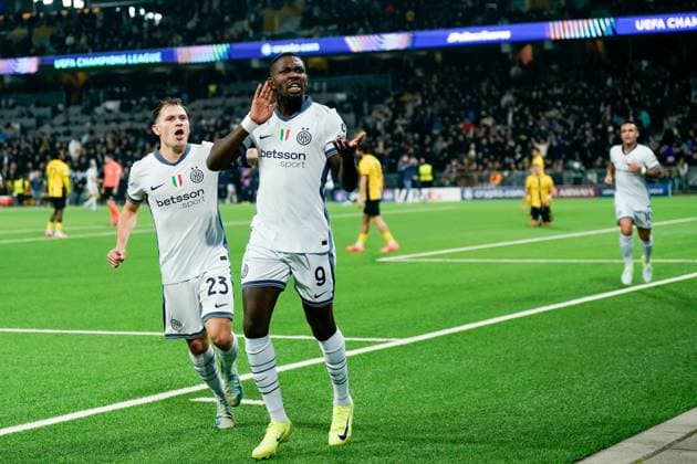 Bern, Switzerland, October 23rd 2024: Marcus Thuram (9 Inter) celebrates after scoring his teams first goal during the UEFA Champions League football match between BSC Young Boys and FC Internazionale at Wankdorf Stadion in Bern, Switzerland. (Daniela Porcelli SPP) Copyright: xDanielaxPorcellix xSPPx spp-en-DaPoSp-20241023-_DP24348