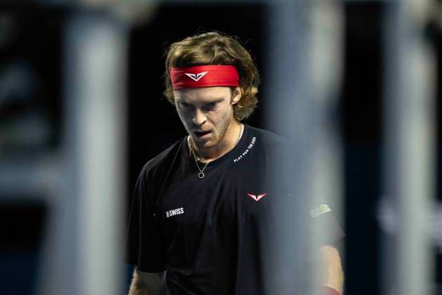 23rd October 2024; St. Jakobshalle, Basel, Switzerland; ATP, Tennis Herren 500 Swiss Indoors Basel Tennis, Day 3; Andrey Rublev (RUS) in action against Alejandro Tabilo (CHI) in the second round  ActionPlus12706707 DavidxEmm