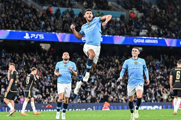 Bilder des Jahres 2024, Sport 10 Oktober Sport Themen der Woche KW43 Sport Bilder des Tages UEFA Champions League, League Stage Manchester City v Sparta Prague Matheus Nunes of Manchester City celebrates his goal to make it 5-0 during the UEFA Champions League, League Stage Manchester City v Sparta Prague at Etihad Stadium, Manchester, United Kingdom, 23rd October 2024 (Photo by Cody Froggatt News Images) Manchester Etihad Stadium Manchester United, ManU Kingdom Copyright: xCodyxFroggatt NewsxImagesx