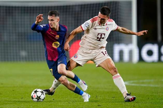 ESP: FC Barcelona, Barca and Bayern Munich. UEFA Champions League. Date 3. Marc Casado of FC Barcelona and Joao Palhinha of Bayern Munich during the UEFA Champions League match between FC Barcelona and Bayern Munich played at Lluis Companys Stadium on October 23, 2024 in Barcelona, Spain. kpng Copyright: xSergioxRuizx xImagox PS_241023_BAR_BAY_043
