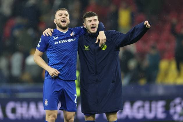 SOCCER - UEFA CL, RBS vs Zagreb SALZBURG,AUSTRIA,23.OCT.24 - SOCCER - UEFA Champions League, Red Bull Salzburg vs GNK Dinamo Zagreb. Image shows the rejoicing of Stefan Ristovski and Petar Sucic (Zagreb).  GEPAxpictures xMathiasxMandl
