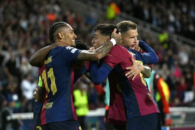 FC Barcelona, Barca v FC BAYERN MUNCHEN OLIMPIC STADIUM LLUIS COMPANYS. MONTJUIC,BARCELONA. OCTOBER 23,2024 FC BARCELONA vs FC BAYERN MUNCHEN October 23,2024 Raphina (11) of FC Barcelona celebrates scoring his team s first goal during the UEFA Champions League 2024 25 League Phase MD4 match between FC Barcelona and FC Bayern Munchen at Olimpic Stadium Lluis Companys of MontjuÃ¯c in Barcelona, Spain. Barcelona ESP Copyright: xS.xRosx