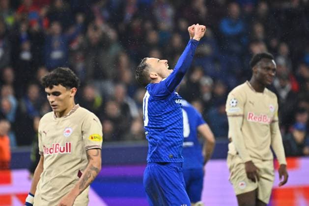Salzburg, Austria, 231024. Red Bull Arena. Player Marko Rog celebrates at the football match of the 3rd round of the Champions League, RB Salzburg - GNK Dinamo. Photo: Ronald Gorsic CROPIX Copyright: xxRonaldxGorsicx xCROPIXx salzburg_dinamo64-231024