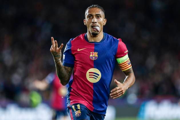 October 23, 2024, Barcelona, Barcelona, SPAIN: Raphinha of FC Barcelona, Barca celebrates a goal during the UEFA Champions League 2024 25 League Phase MD3 match between FC Barcelona and FC Bayern Munchen at Estadi Olimpic Lluis Companys on October 23, 2024 in Barcelona, Spain. Barcelona SPAIN - ZUMAa181 20241023_zaa_a181_273 Copyright: xIrinaxR.xHipolitox