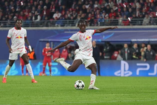 UEFA Champions League RB Leipzig vs Liverpool FC, 23 10 24 Amadou Haidara 8, RB Leipzig takes a shot from Football, UEFA Champions League, 2024 2025 season RB Leipzig vs Liverpool FC on 23 10 24 at Red Bull Arena, Leipzig Copyright: xBEAUTIFULxSPORTS JanxKaeferx