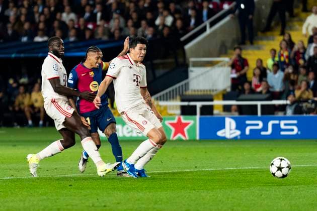 23 10 2024, xslx, Football UEFA Champions League, FC Barcelona FC Bayern Munich emspor, v l Raphina FC Barcelona , Minjae Kim FC Bayern Muenchen DFL DFB REGULATIONS PROHIBIT ANY USE OF PHOTOGRAPHS as IMAGE SEQUENCES and or QUASI VIDEO Barcelona