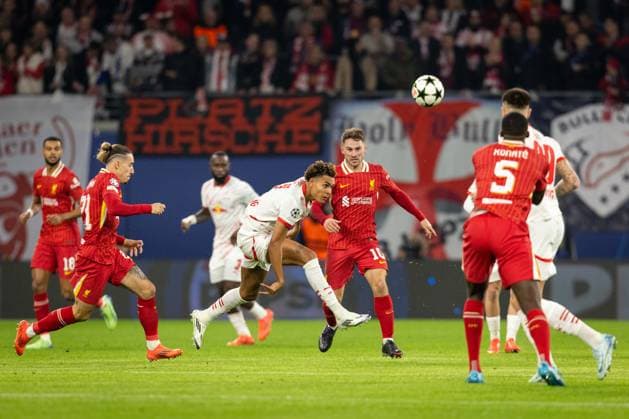 RB Leipzig v Liverpool, UEFA Champions League football, Leipzig, Germany Leipzig, Germany. 23rd, October 2024. Antonio Nusa (7) of RB Leipzig and Alexis Mac Allister (10) of Liverpool seen during the UEFA Champions League match between RB Leipzig and Liverpool at the Red Bull Arena in Leipzig. Germany, Leipzig  Copyright: xGonzalesxPhoto InakixEsnaolax