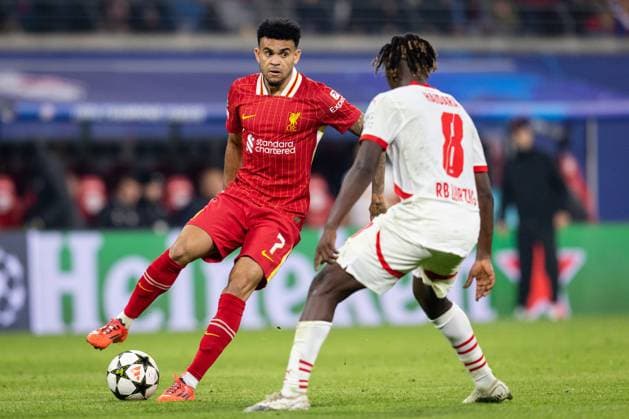 RB Leipzig v Liverpool, UEFA Champions League football, Leipzig, Germany Leipzig, Germany. 23rd, October 2024. Luis Diaz (7) of Liverpool seen during the UEFA Champions League match between RB Leipzig and Liverpool at the Red Bull Arena in Leipzig. Germany, Leipzig  Copyright: xGonzalesxPhoto InakixEsnaolax