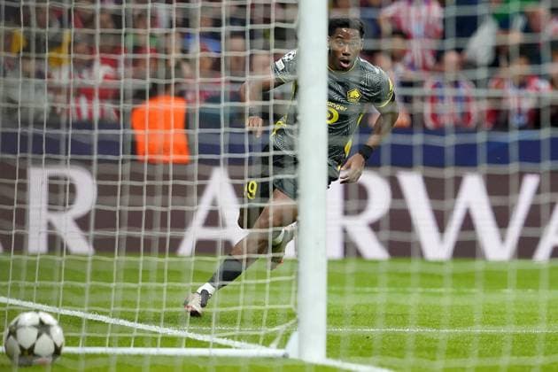 Champions League - Atletico Madrid v LOSC LOSC Lille s Jonathan David celebrates goal during Champions League Atletico Madrid v LOSC match on October 23, 2024 in Madrid, Spain. Photo by Acero AlterPhotos ABACAPRESS.COM Madrid Spain  Copyright: xAcero AlterPhotos ABACAx