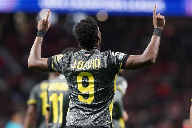 Champions League - Atletico Madrid v LOSC LOSC Lille s Jonathan David celebrates goal during Champions League Atletico Madrid v LOSC match on October 23, 2024 in Madrid, Spain. Photo by Acero AlterPhotos ABACAPRESS.COM Madrid Spain  Copyright: xAcero AlterPhotos ABACAx