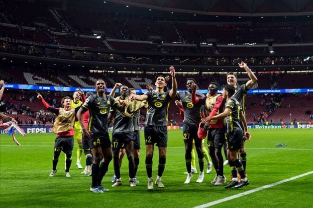 LOSC Lille players celebratint the victory at full time Atletico de Madrid v LOSC Lille, UEFA Champios League match, date 3. Football, Riyadh Air Metropolitano Stadium, Madrid, Spain - 23 Oct 2024 Editorial use only  Copyright: xPressinphoto Shutterstockx 14811648y