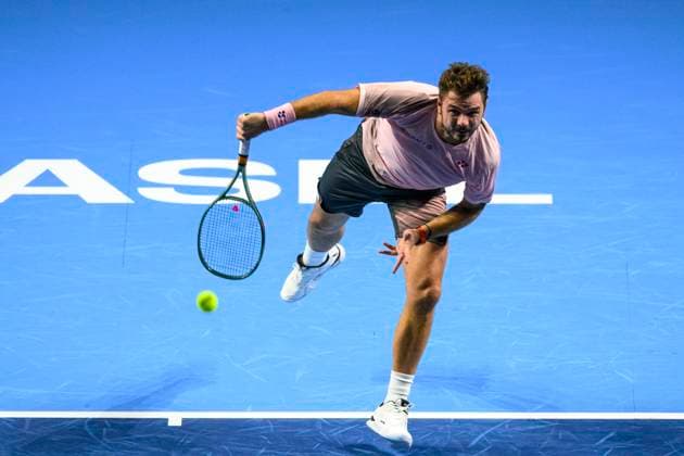 Basel, Switzerland October 23 Stan Wawrinka of Switzerland serves the ball against Adrian Mannarino of France during the Swiss Indoors Basel Day 3 at St Jakobshalle on October 23, 2024 in Basel, Switzerland Photo by JustPictures Basel St Jakobshalle Basel Stadt Switzerland Copyright: x x2024xEurasiaxSportxImagesx jp-en-EuSpIm-MM4_Swiss_Indoors_23Oct2024_BS0395