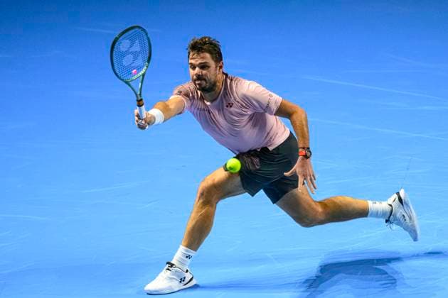 Basel, Switzerland October 23 Stan Wawrinka of Switzerland stretches to play the forehand against Adrian Mannarino of France during the Swiss Indoors Basel Day 3 at St Jakobshalle on October 23, 2024 in Basel, Switzerland Photo by JustPictures Basel St Jakobshalle Basel Stadt Switzerland Copyright: x x2024xEurasiaxSportxImagesx jp-en-EuSpIm-MM4_Swiss_Indoors_23Oct2024_BS1111