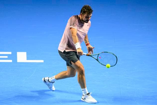 Basel, Switzerland October 23 Stan Wawrinka of Switzerland in action against Adrian Mannarino of France during the Swiss Indoors Basel Day 3 at St Jakobshalle on October 23, 2024 in Basel, Switzerland Photo by JustPictures Basel St Jakobshalle Basel Stadt Switzerland Copyright: x x2024xEurasiaxSportxImagesx jp-en-EuSpIm-MM4_Swiss_Indoors_23Oct2024_BS1145