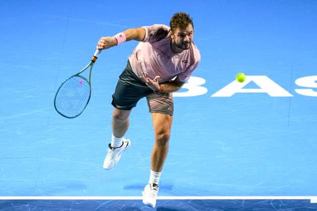 Basel, Switzerland October 23 Stan Wawrinka of Switzerland serves the ball against Adrian Mannarino of France during the Swiss Indoors Basel Day 3 at St Jakobshalle on October 23, 2024 in Basel, Switzerland Photo by JustPictures Basel St Jakobshalle Basel Stadt Switzerland Copyright: x x2024xEurasiaxSportxImagesx jp-en-EuSpIm-MM4_Swiss_Indoors_23Oct2024_BS0609
