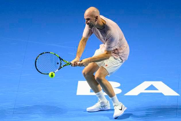 Basel, Switzerland October 23 Adrian Mannarino of France returns a backhand against Stan Wawrinka of Switzerland during the Swiss Indoors Basel Day 3 at St Jakobshalle on October 23, 2024 in Basel, Switzerland Photo by JustPictures Basel St Jakobshalle Basel Stadt Switzerland Copyright: x x2024xEurasiaxSportxImagesx jp-en-EuSpIm-MM4_Swiss_Indoors_23Oct2024_BS1022