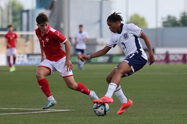 TA™ QALI, MALTA - OCTOBER 24: Rio Ngumoha of England is in action during the UEFA European Under-17 Championship 2025 Group 1 qualifying soccer match between England and Malta at the Centenary Stadium, Ta™ Qali, Malta on October 24, 2024. England v Malta - Under-17 Championship UEFA Qualifying 2025 UEFA_U17_QLFY_25