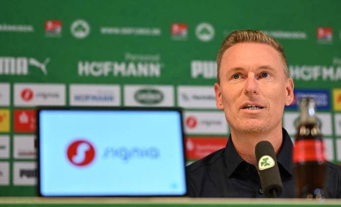 24 10 2024 SpVgg Greuther Fürth Fuerth season 2024 2025 Media event Press conference ahead of the league match against FC Schalke 04 xwoxzix Leonhard Leo Haas Coach SpVgg Greuther Fürth