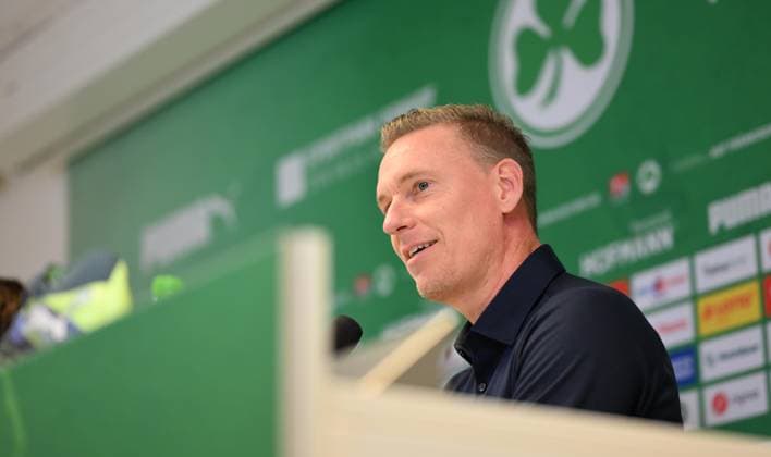 24 10 2024 SpVgg Greuther Fürth Fuerth season 2024 2025 Media event Press conference ahead of the league match against FC Schalke 04 xwoxzix Leonhard Leo Haas Coach SpVgg Greuther Fürth