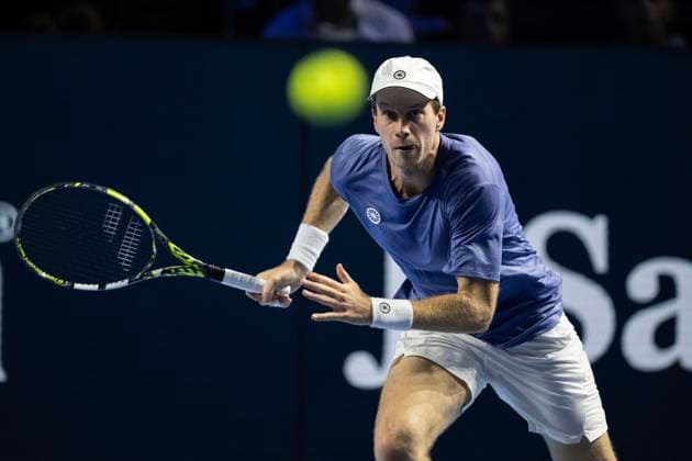 24th October 2024; St. Jakobshalle, Basel, Switzerland; ATP, Tennis Herren 500 Swiss Indoors Basel Tennis, Day 4; Botic Van De Zandschulp (NED) in action against Stefanos Tsitsipas (GRE) in the second round  ActionPlus12706748 DavidxEmm