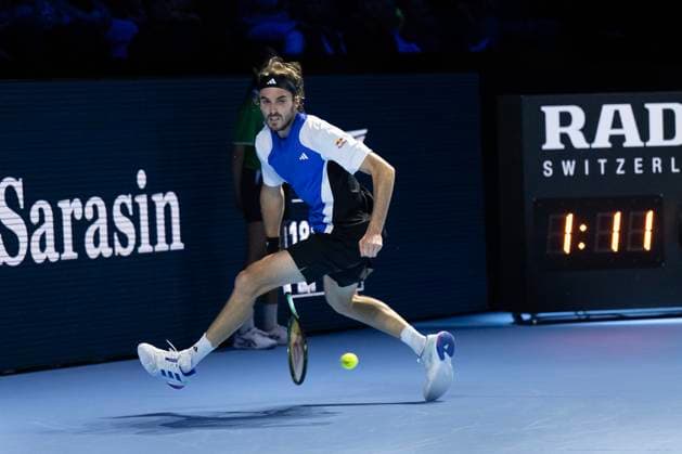24th October 2024; St. Jakobshalle, Basel, Switzerland; ATP, Tennis Herren 500 Swiss Indoors Basel Tennis, Day 4; Stefanos Tsitsipas (GRE) in action against Botic Van De Zandschulp (NED) in the second round  ActionPlus12706761 DavidxEmm