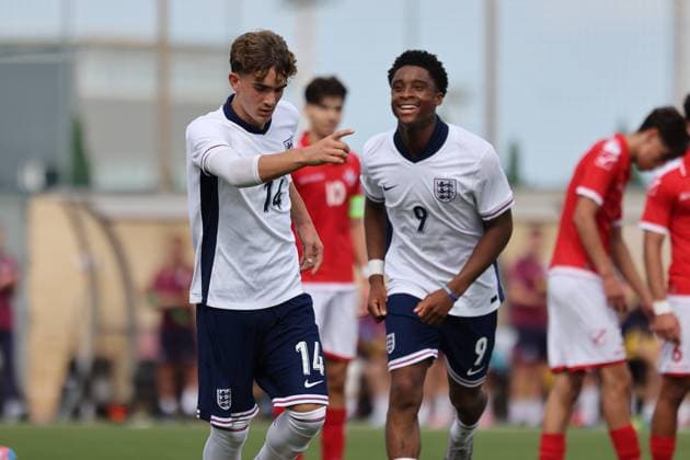 England v Malta - Under-17 Championship UEFA Qualifying 2025 Max Dowman of England celebrates scoring the 3-0 goal during the UEFA European Under-17 Championship 2025 Group 1 qualifying soccer match between England and Malta at the Centenary Stadium in Ta Qali, Malta, on October 24, 2024. Rabat Ta Qali Malta  Copyright: xDomenicxAquilinax originalFilename:aquilina-englandv241024_np1xY.jpg